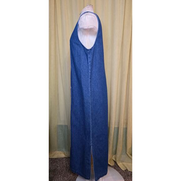 Erika and Co. Vintage Denim Dress Small Blue Embroidered Floral Sleeveless Boho - Picture 2 of 5